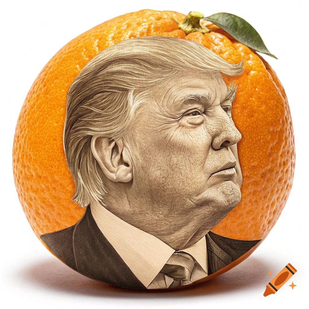 Engraved portrait of Donald Trump on an orange
