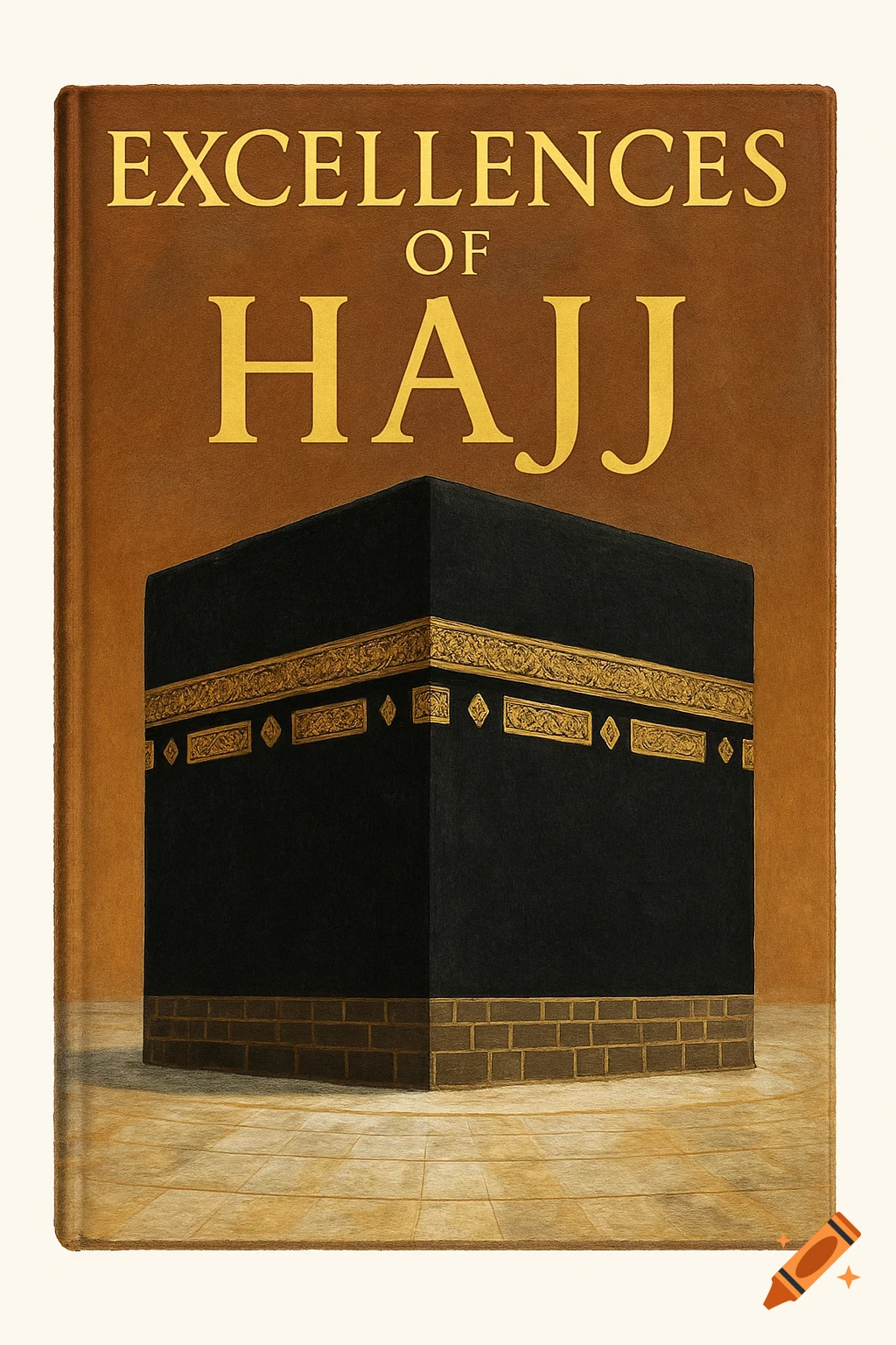 Book cover with title Excellences of Hajj showing the black Kaaba