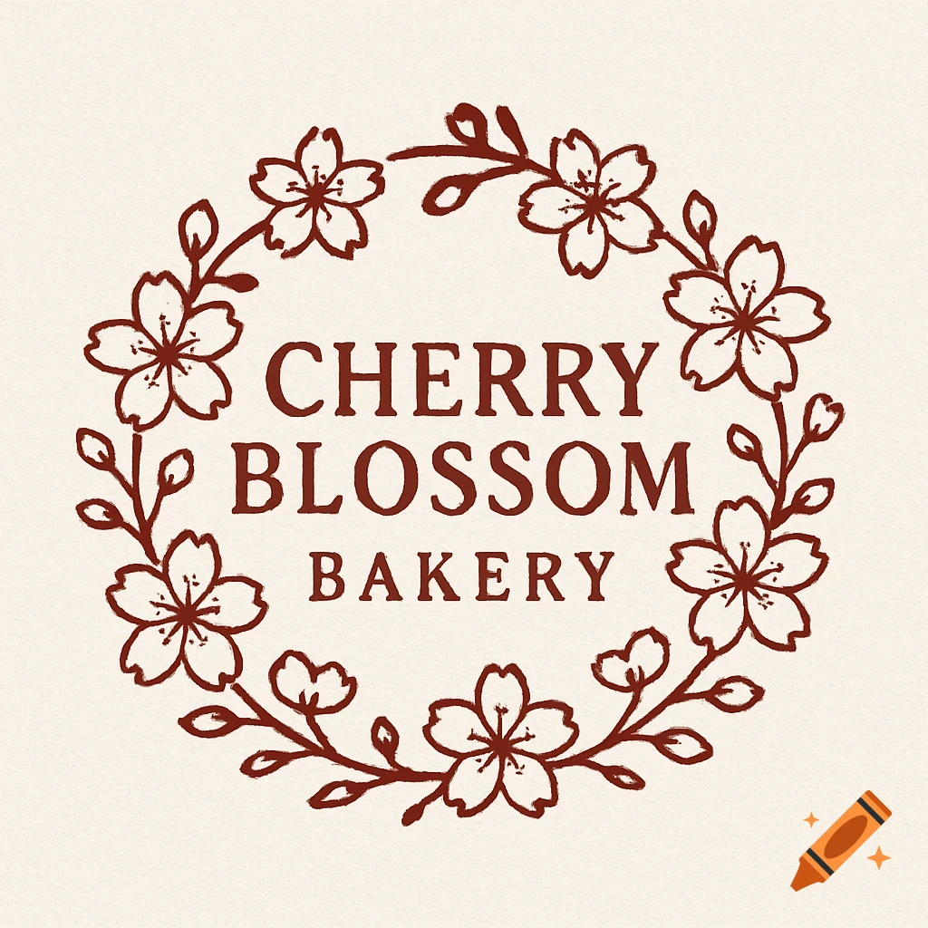 Cherry blossom circle logo with the text "CHERRY BLOSSOM BAKERY" inside.