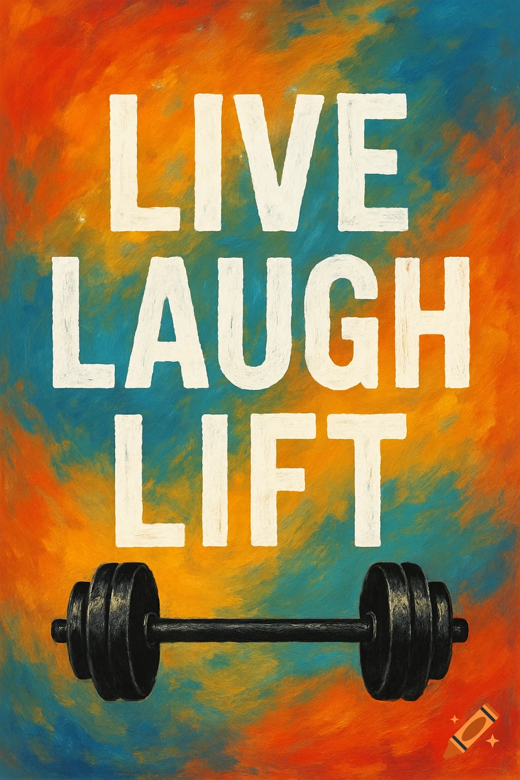Painted text says 'LIVE LAUGH LIFT' above a dumbbell.