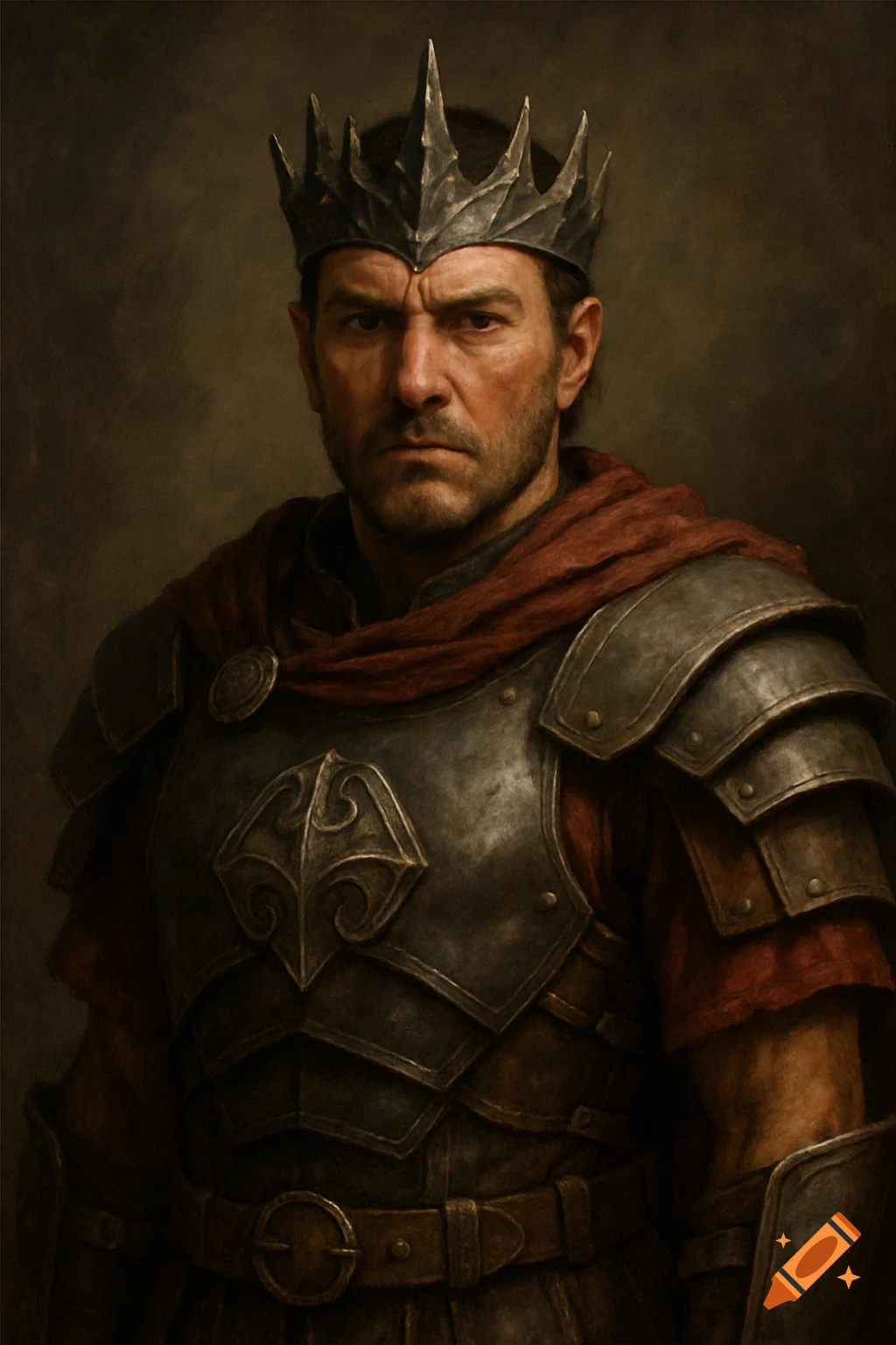 Portrait of a man in fantasy armor and a crown on Craiyon