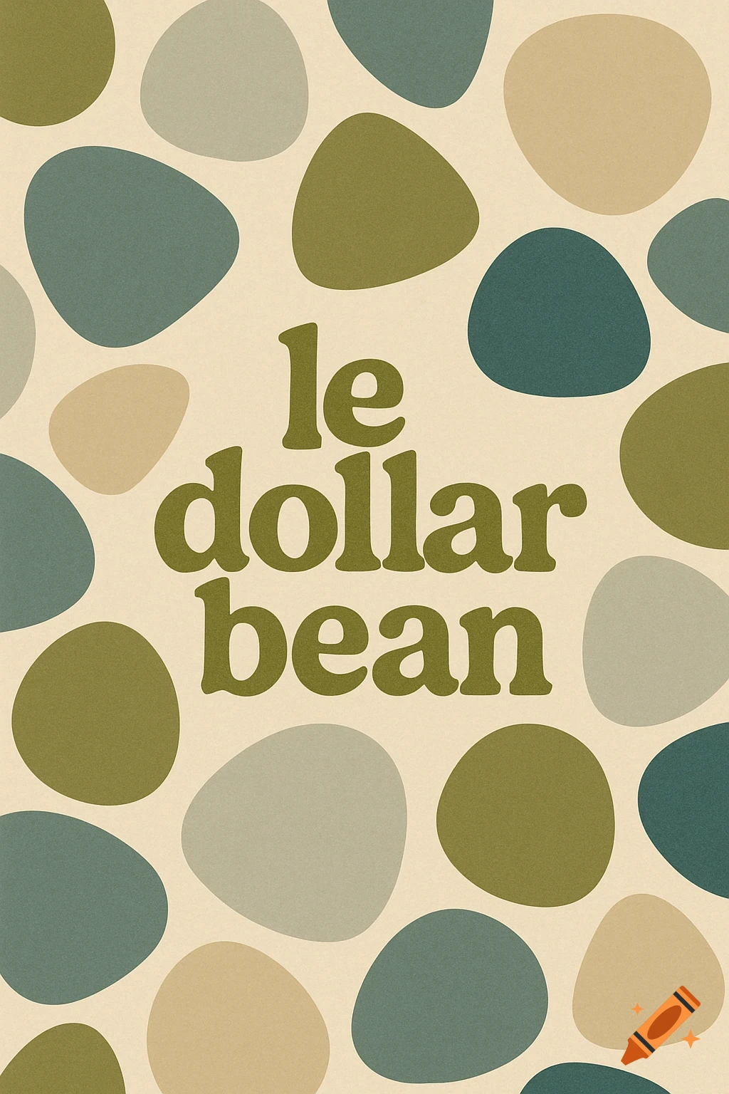 Retro pattern of abstract shapes in earthy tones with the text 'le dollar bean' in the center.