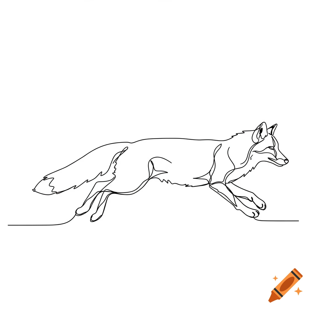 Continuous line drawing of a fox bounding