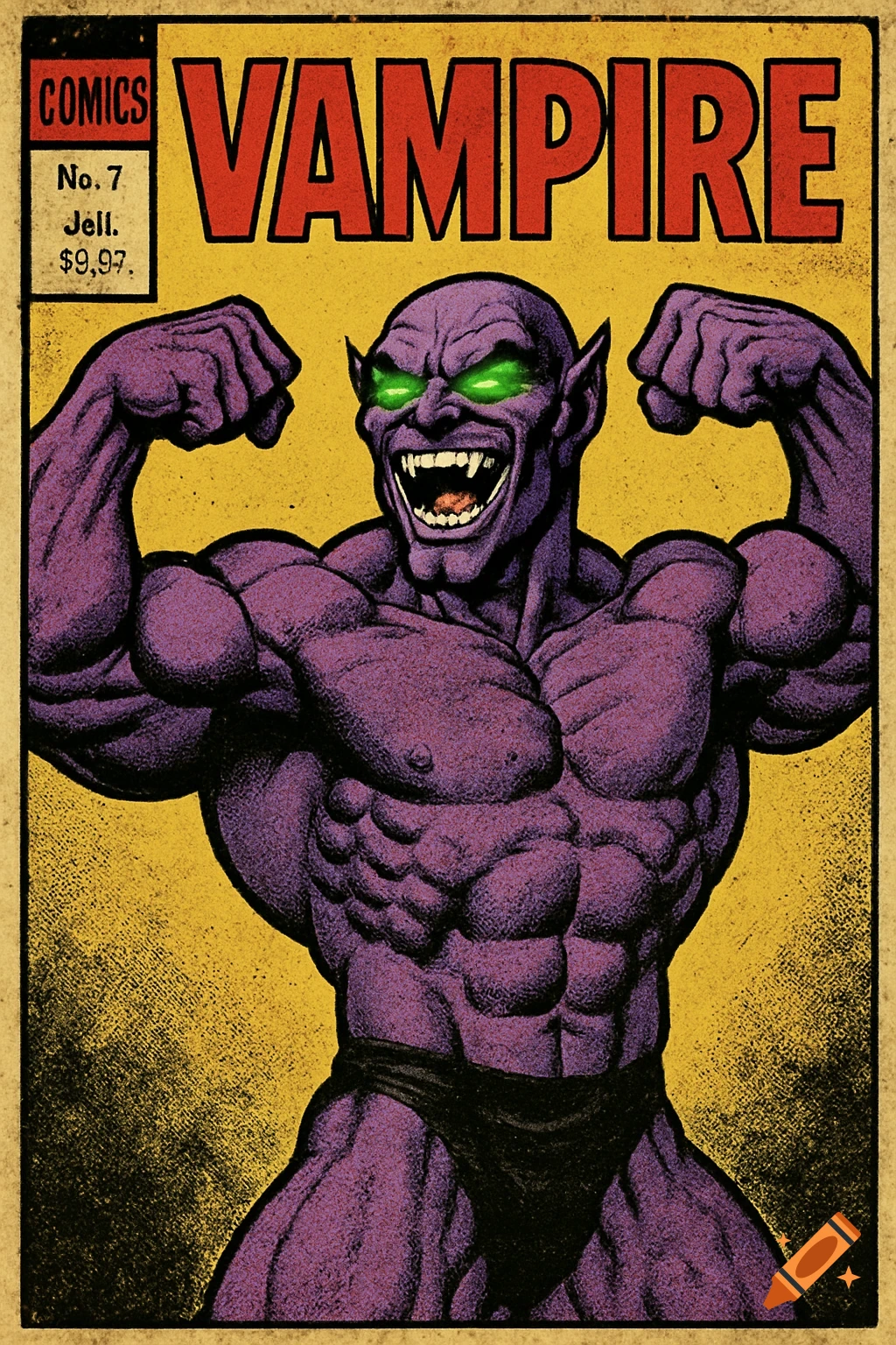 Comic book cover shows a muscular purple vampire flexing, title Vampire