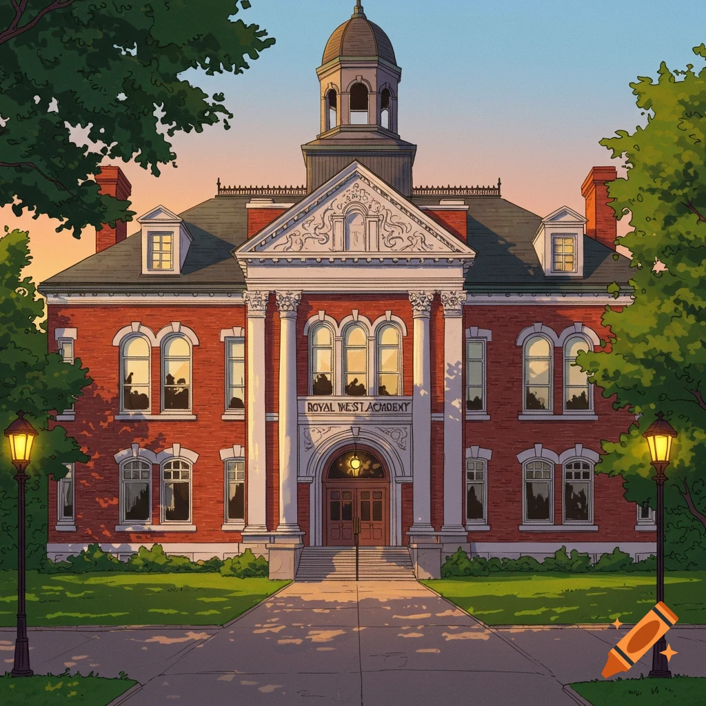 Illustration of the Royal West Academy building at sunset