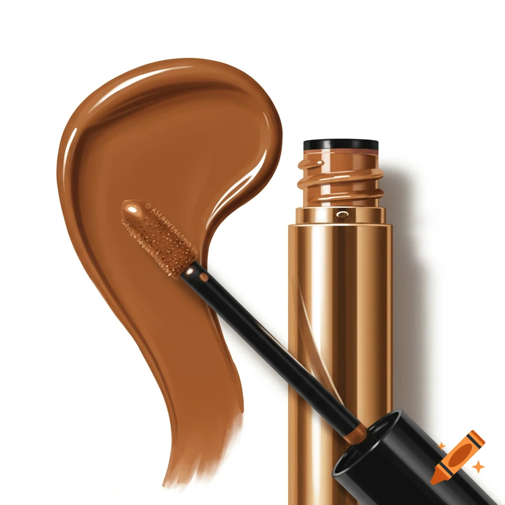 Cosmetic product and a swatch of brown liquid makeup.