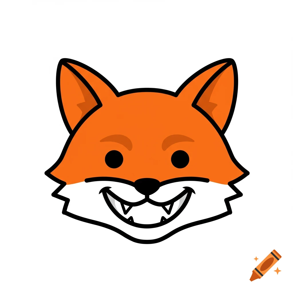 A cartoon illustration of a grinning fox face.