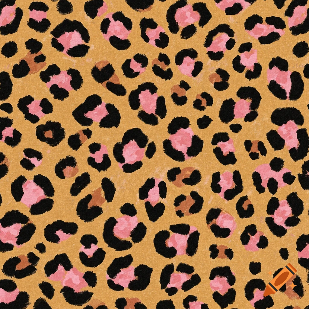 Pink and black leopard print pattern on an orange background.