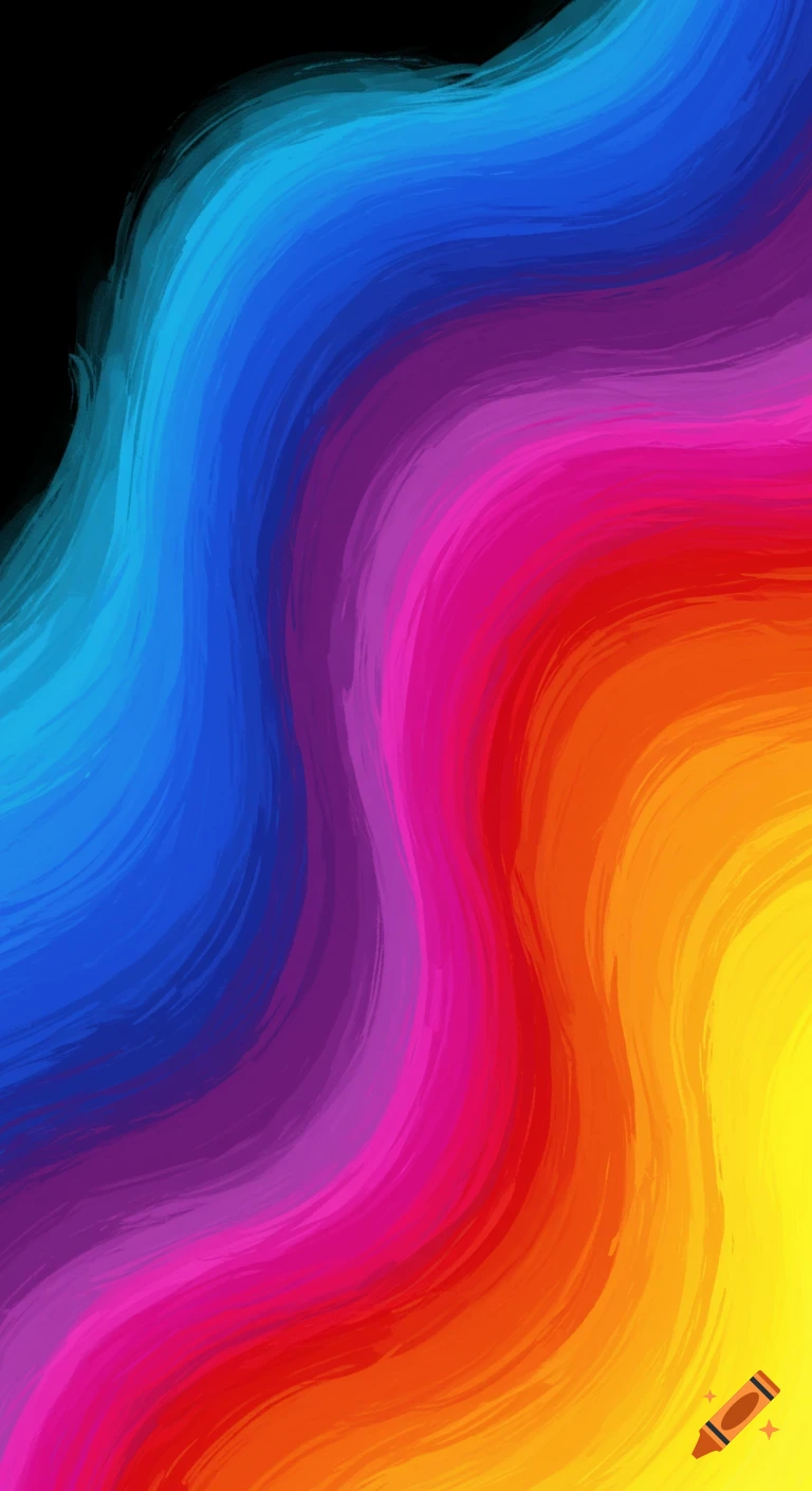 Abstract digital painting with vertical wavy brushstrokes in nonbinary pride flag colors: black, blue, purple, pink, red, orange, and yellow.