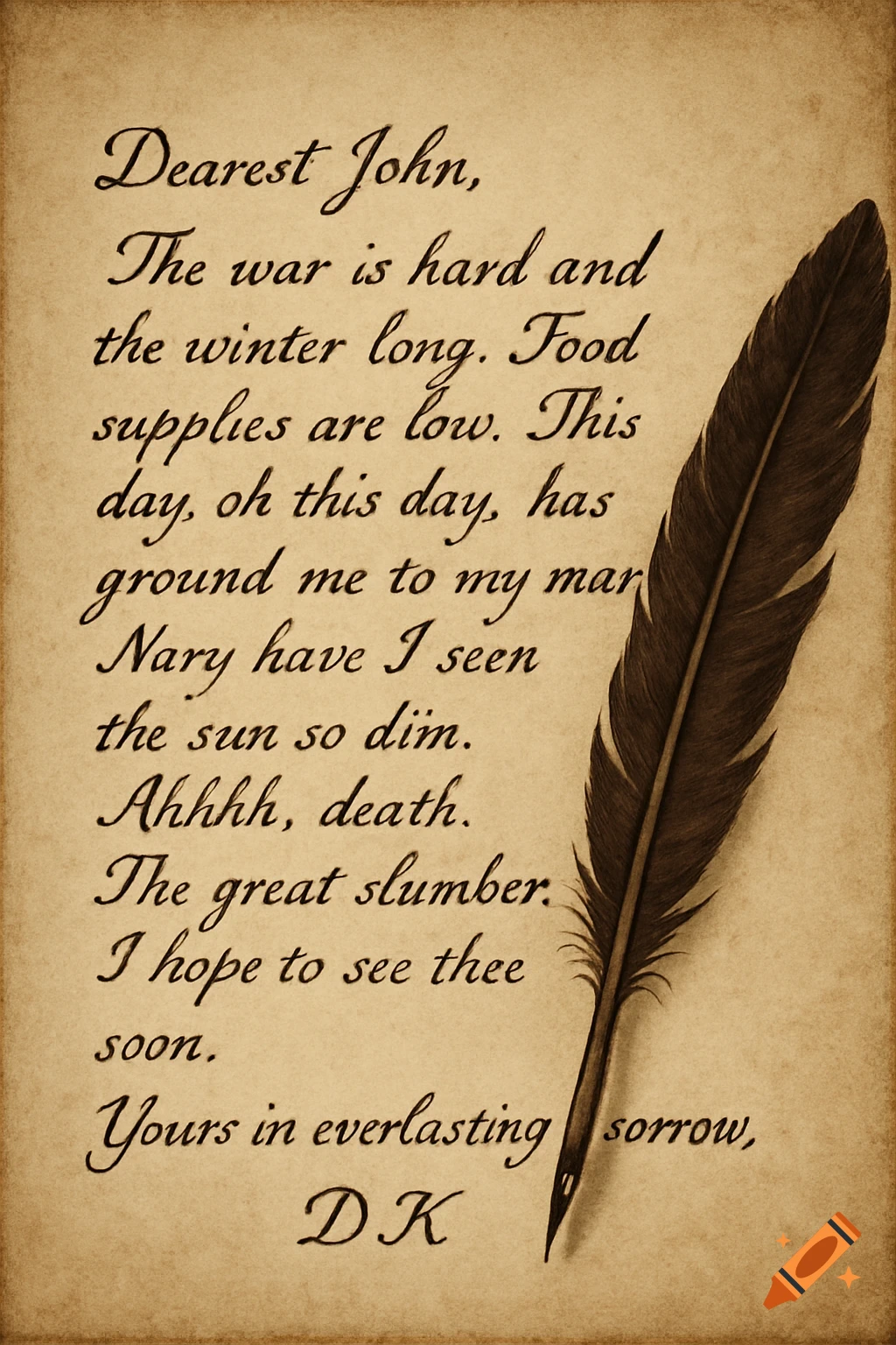 An old letter on aged paper with quill pen