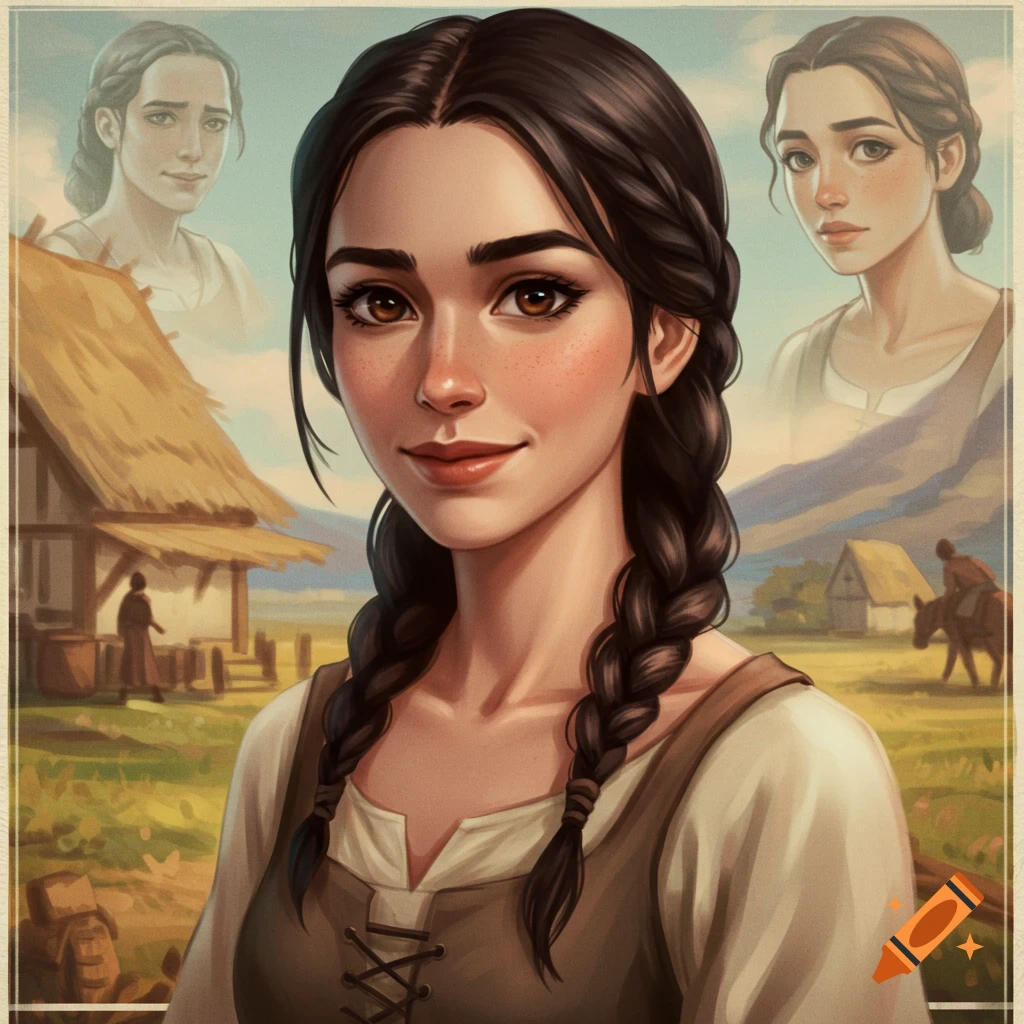 Fantasy portrait of a woman with braided hair in a rural setting. on ...