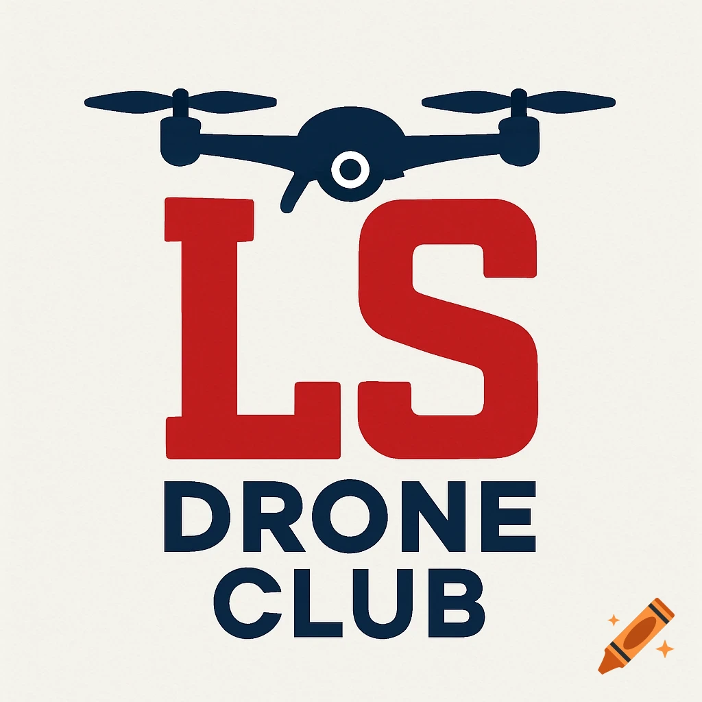 Logo with a drone icon above red text 'LS' and navy blue text 'DRONE CLUB' on a light background.