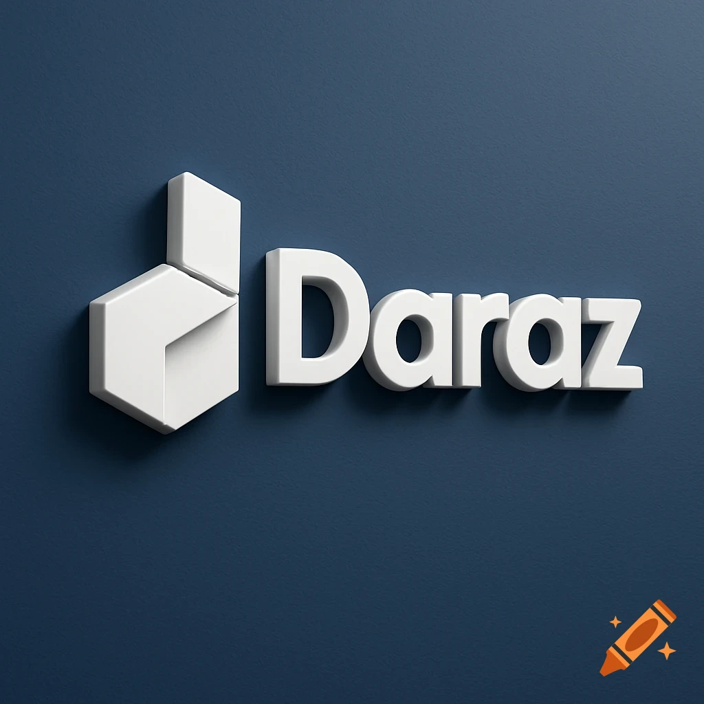 3D white Daraz logo on a blue background