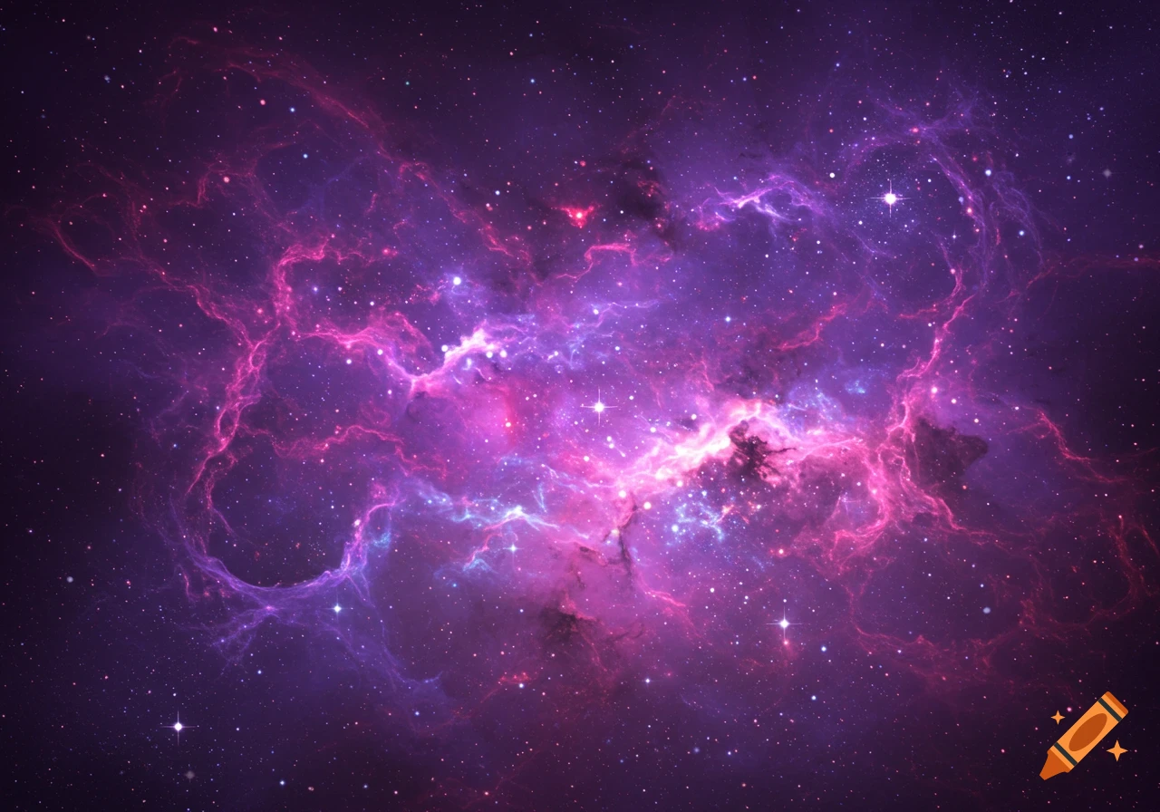 A vibrant purple and pink nebula with many stars in deep space.