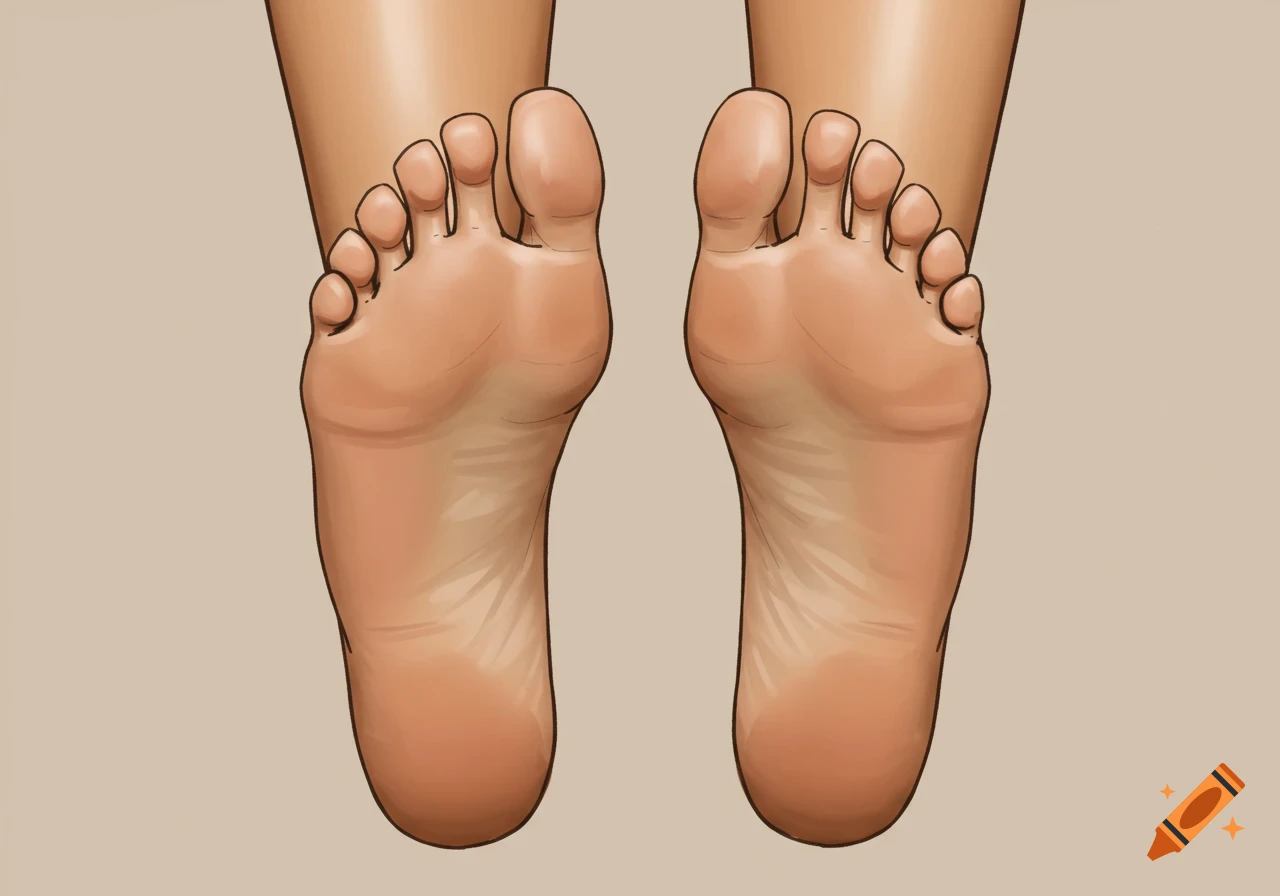 An illustration of the soles of two feet viewed from the front.