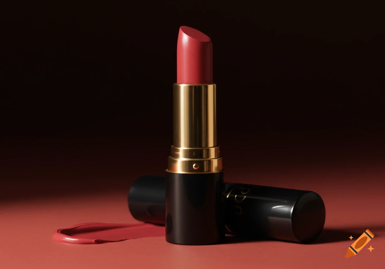 A close-up photo of a red lipstick tube standing upright next to a second tube lying down and a smear of lipstick.