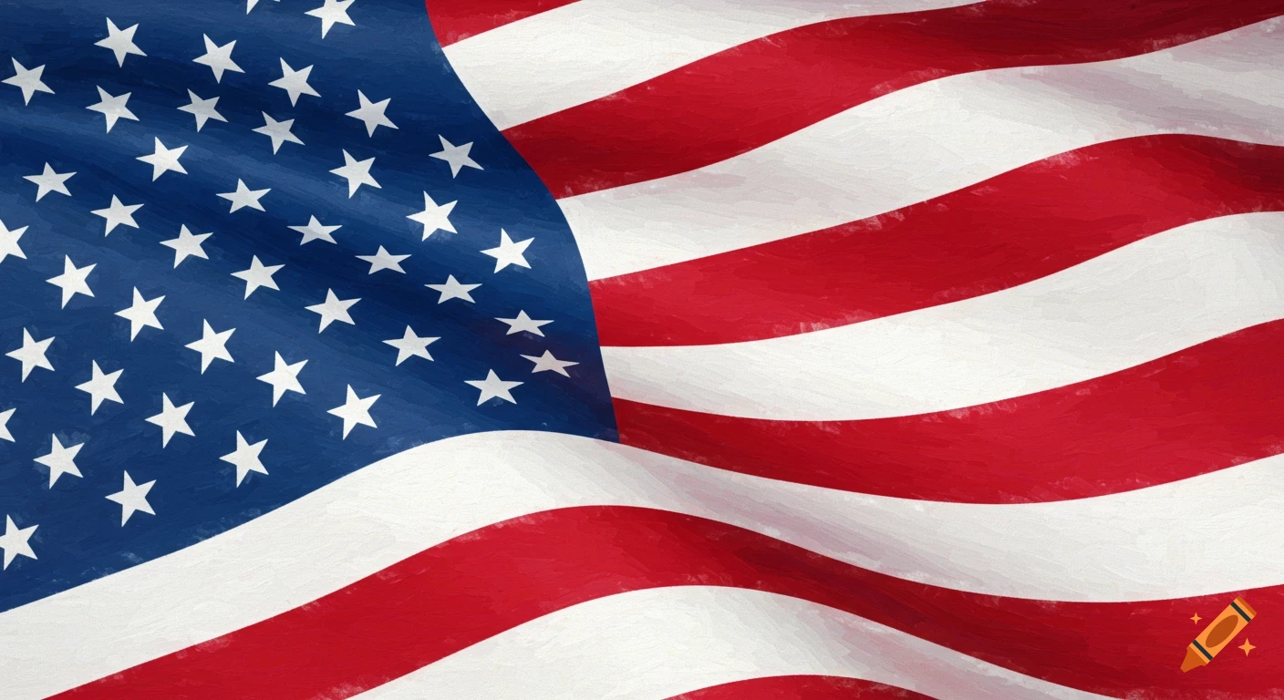 A waving American flag with a painterly texture.