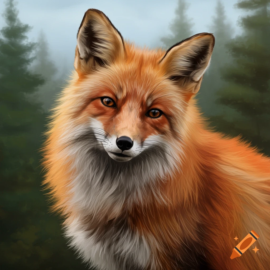 Close-up portrait of a red fox in a forest.