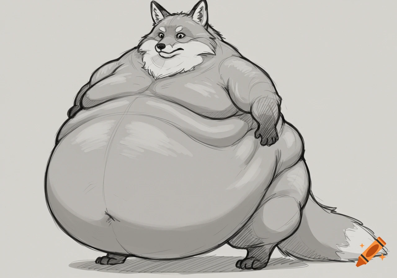 Sketch of an extremely obese fox