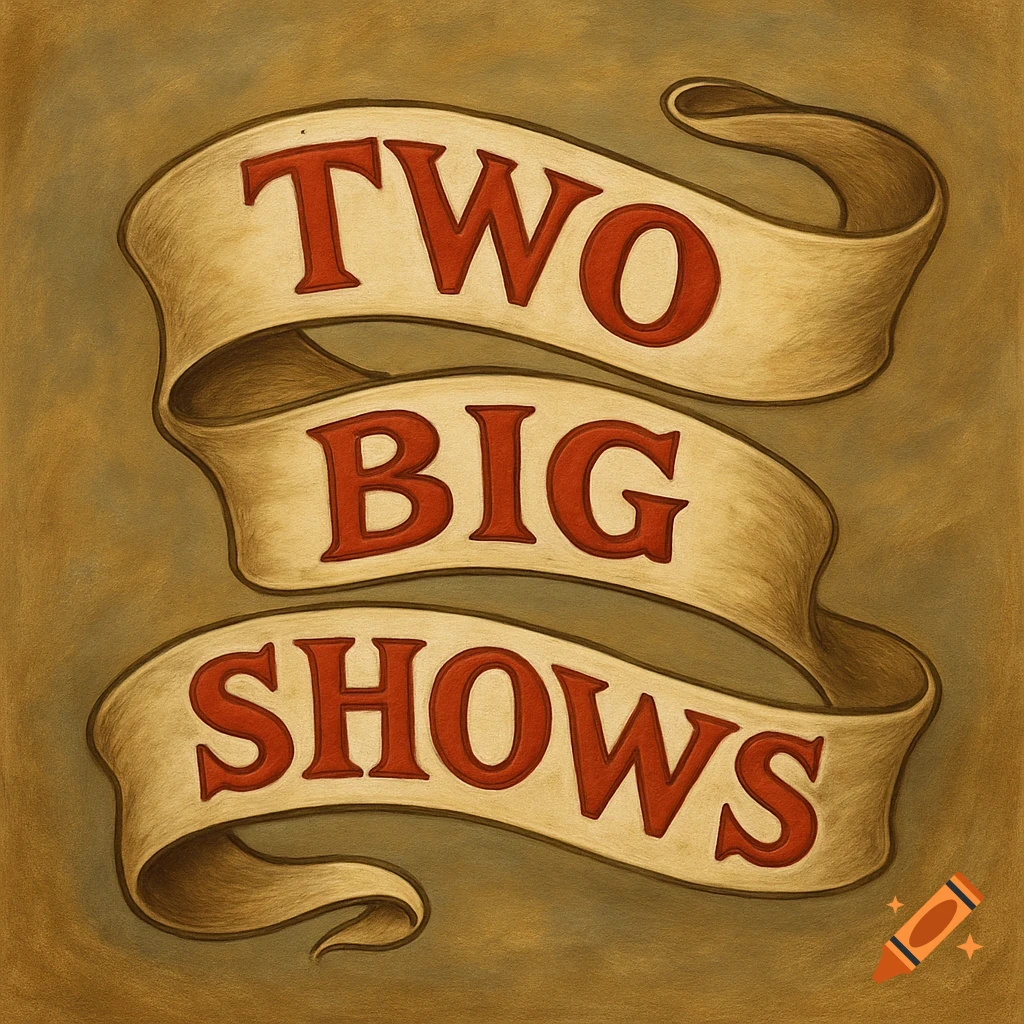 Painted banner with 'TWO BIG SHOWS' text