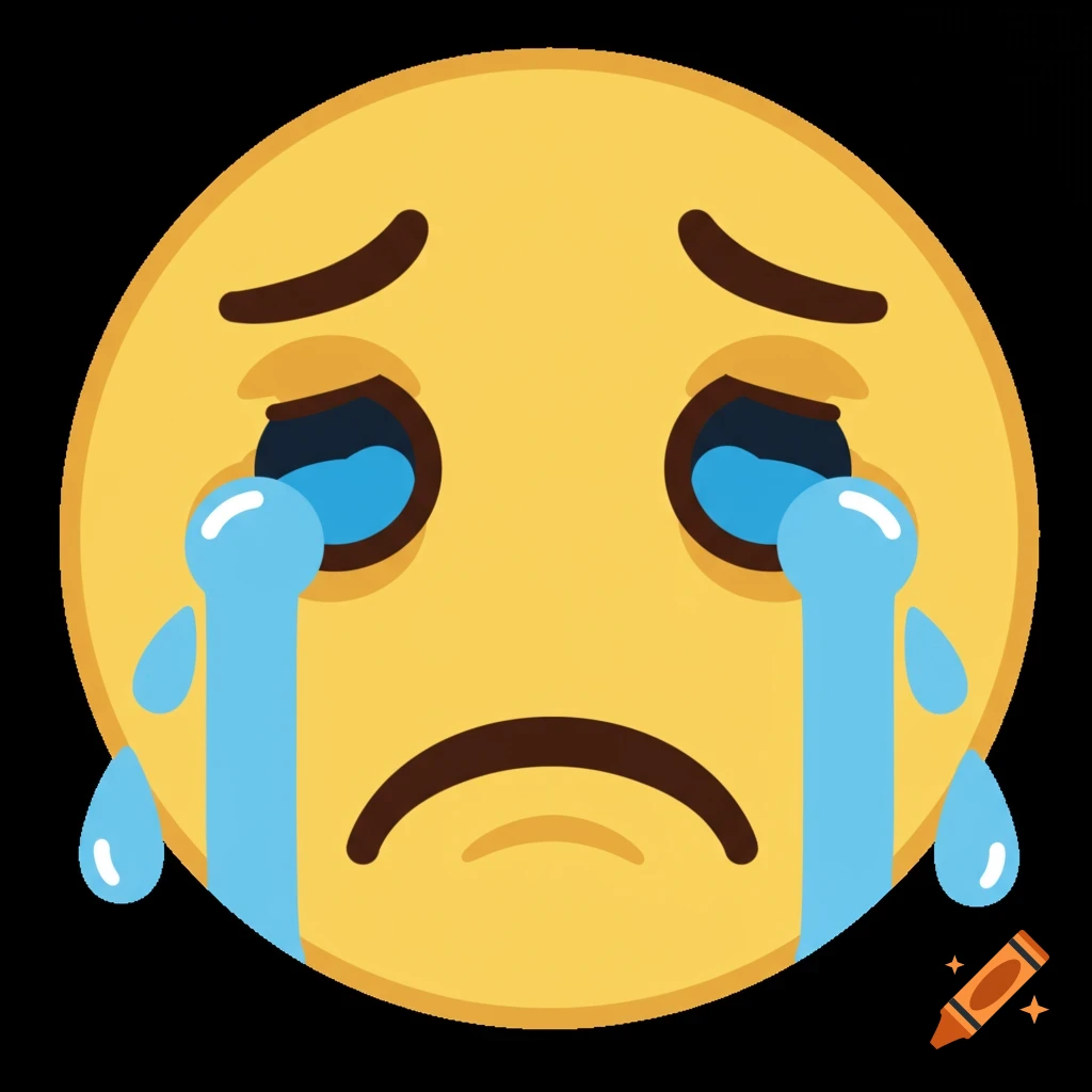 Yellow crying face emoji with large blue tears