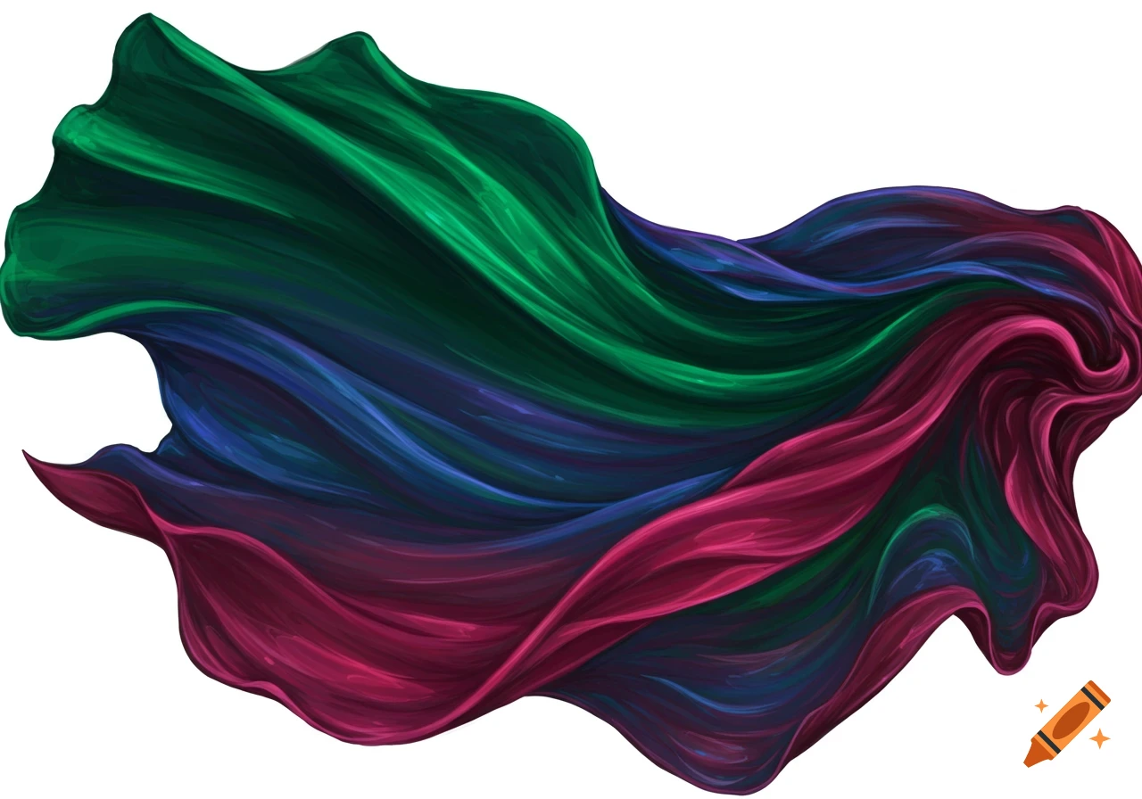 Abstract flowing fabric in green, blue, and pink.