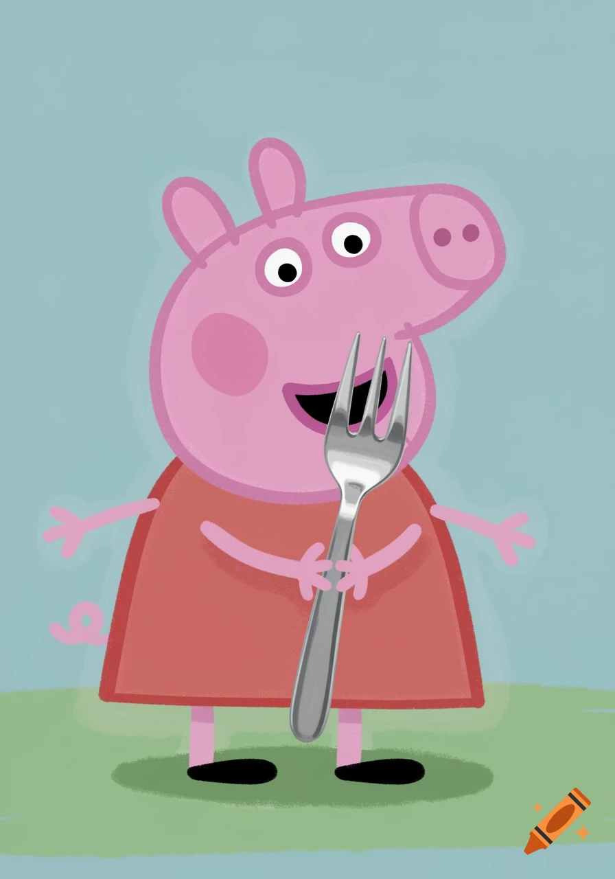 Cartoon of Peppa Pig holding a fork