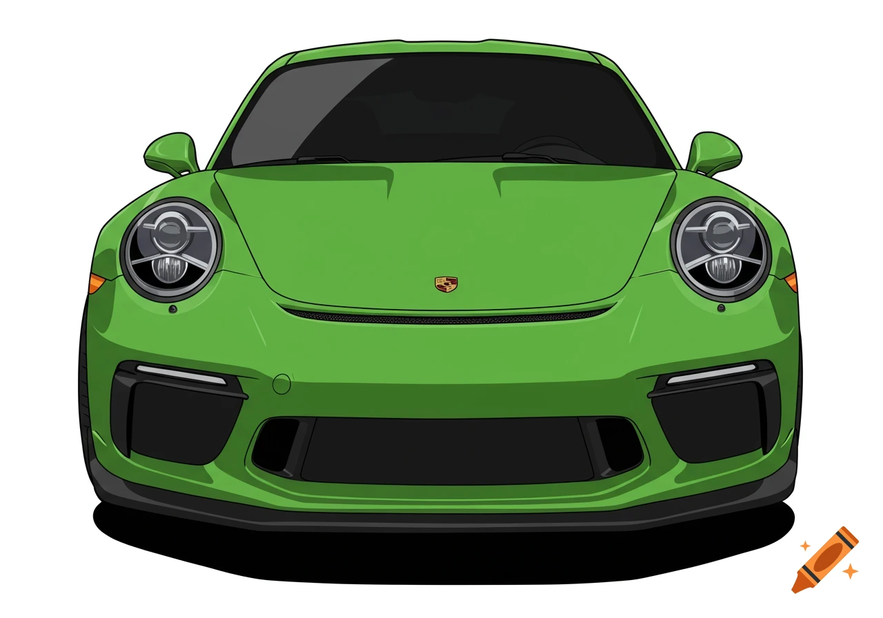 A vector illustration of the front of a green Porsche 911 GT3 RS sports car.