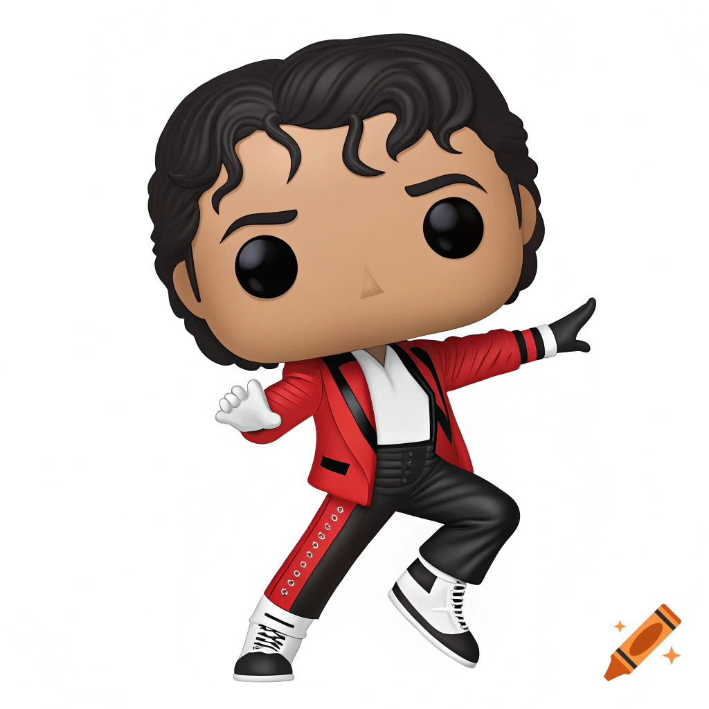 A Funko Pop figure of Michael Jackson in his red and black outfit, striking a pose.