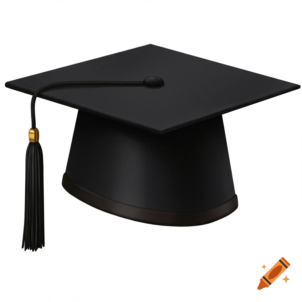A black graduation cap with a black tassel and gold accent.