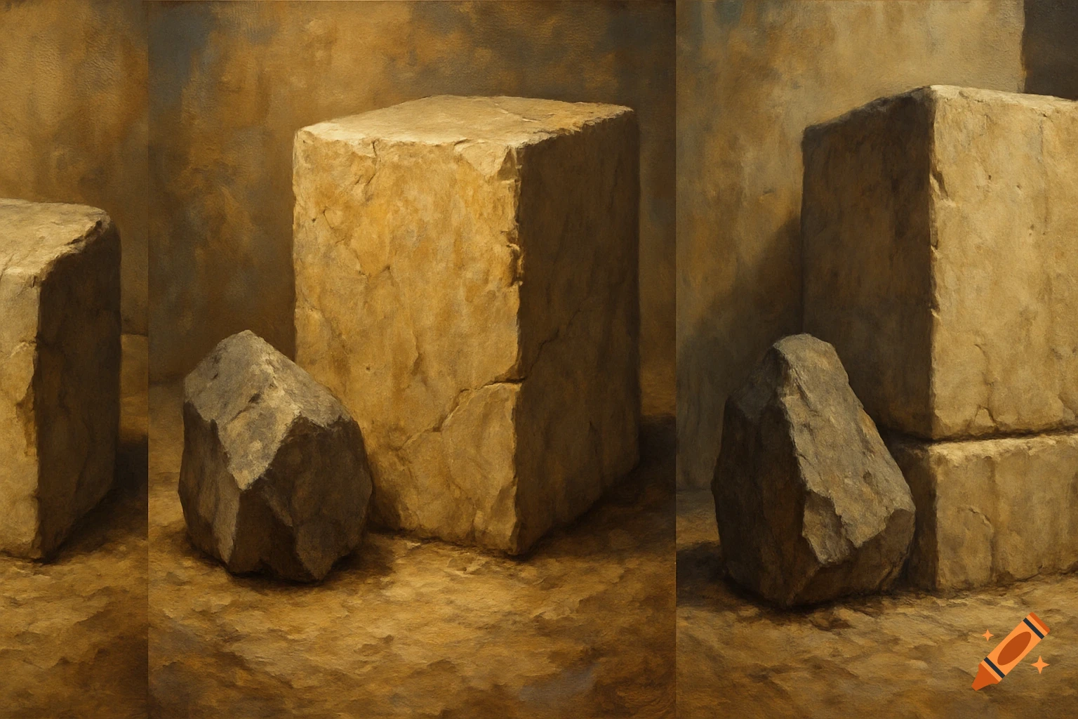 Rough stone blocks and rocks in a brown textured style.