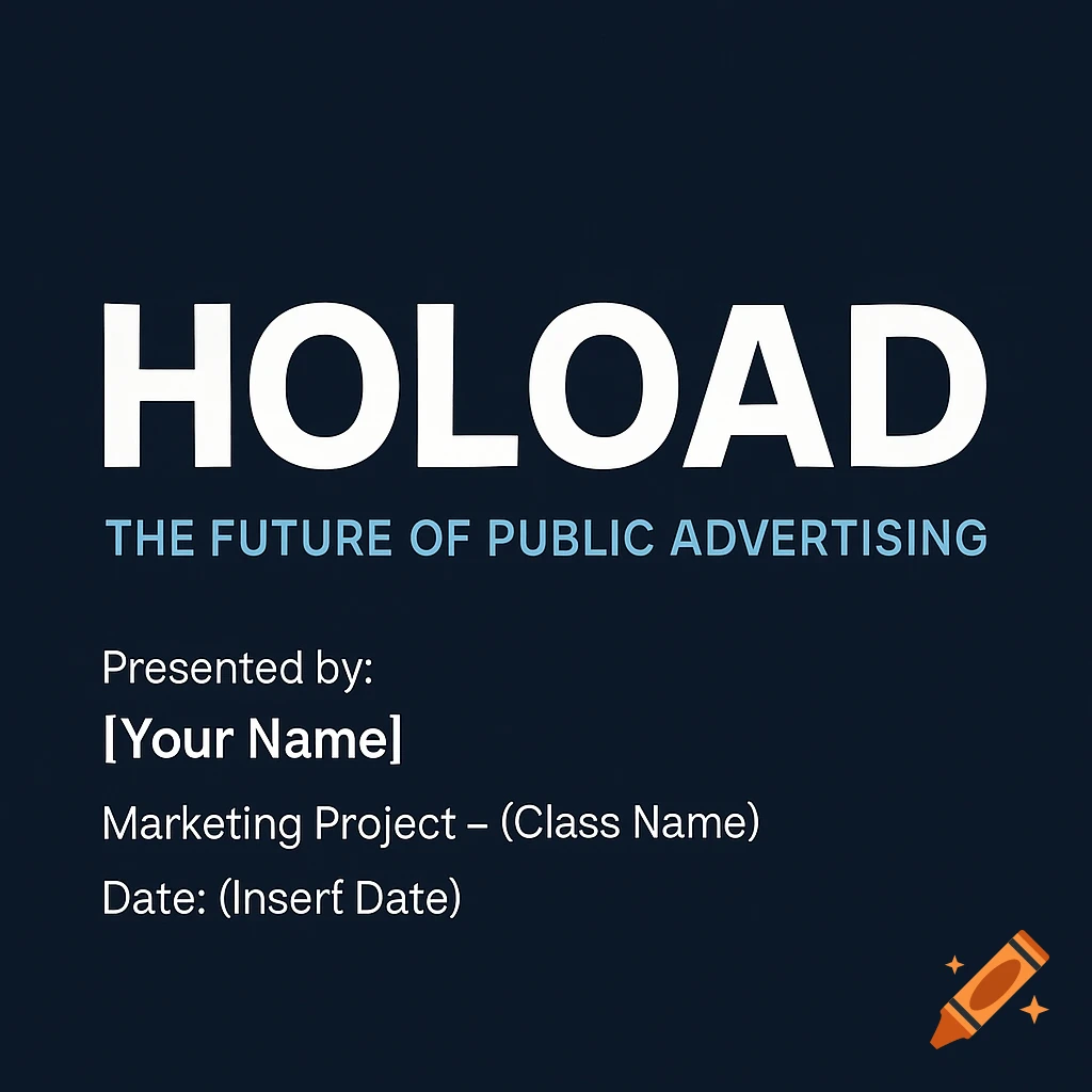 Title slide for HoloAd project with details about presenter, project, and date.