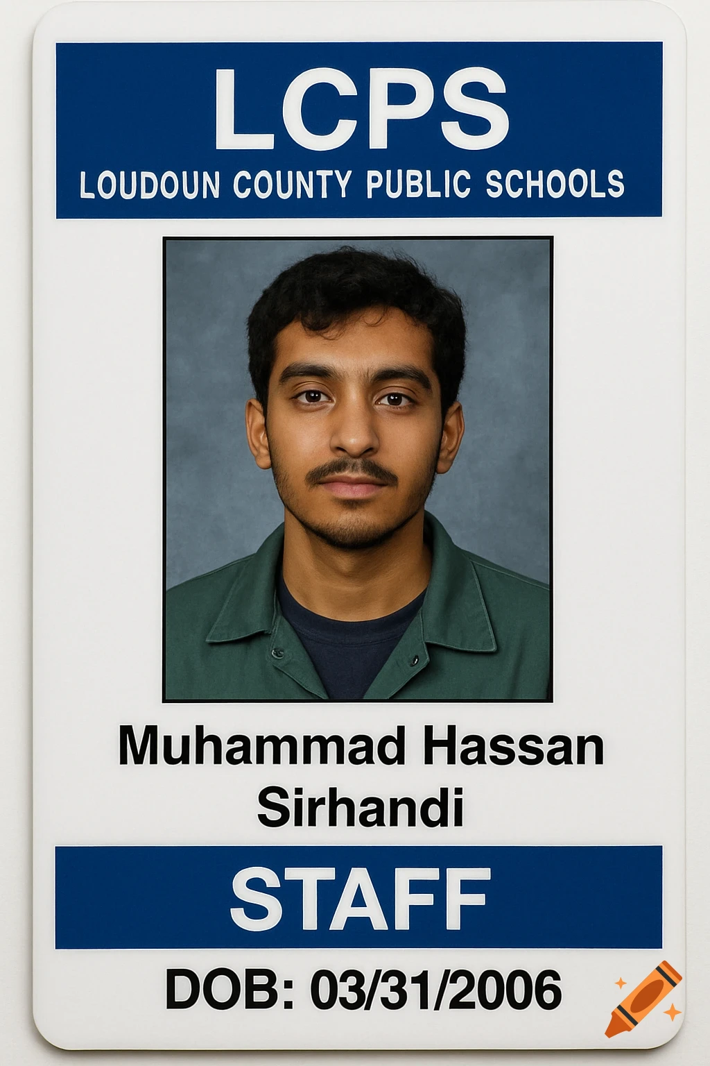 Realistic school ID card with portrait photo and text