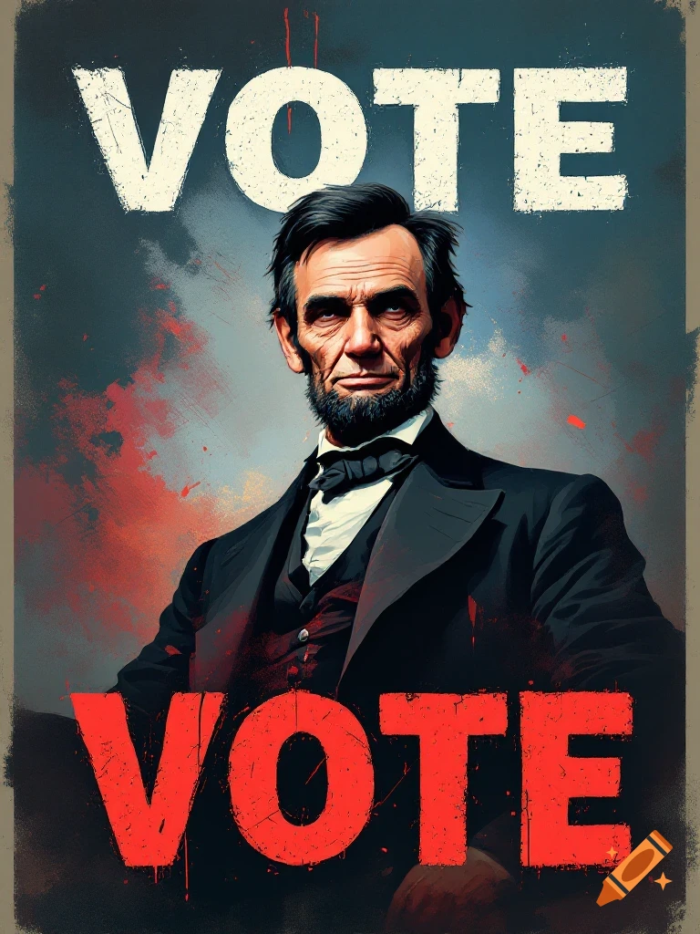 Abraham Lincoln on a distressed style political vote poster with the word VOTE