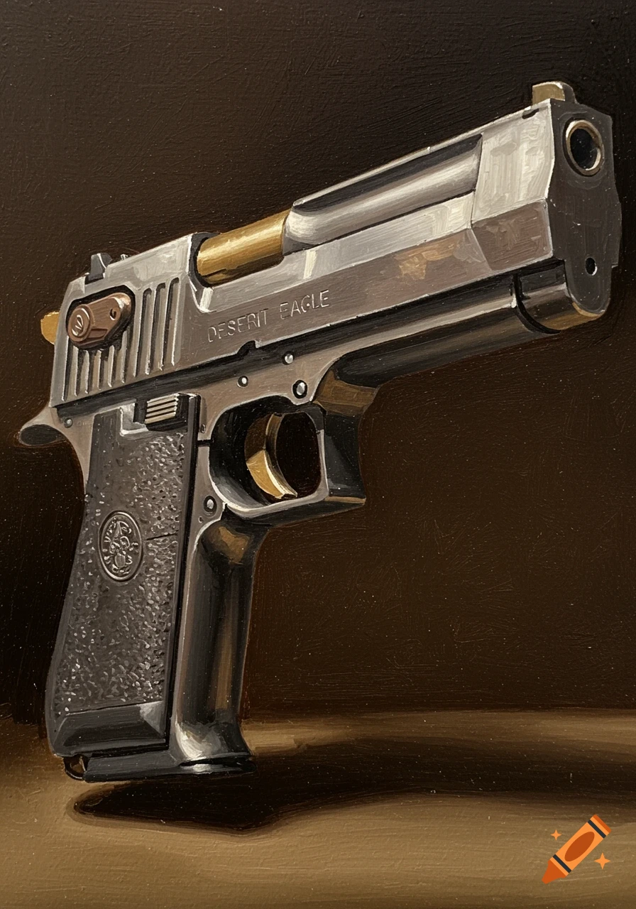 Oil painting of a Desert Eagle pistol