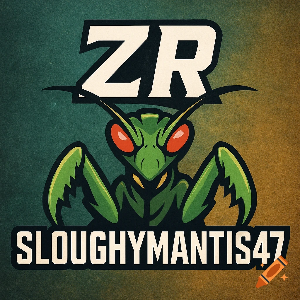 Esports logo with a green praying mantis and text ZR SLOUGHYMANTIS47