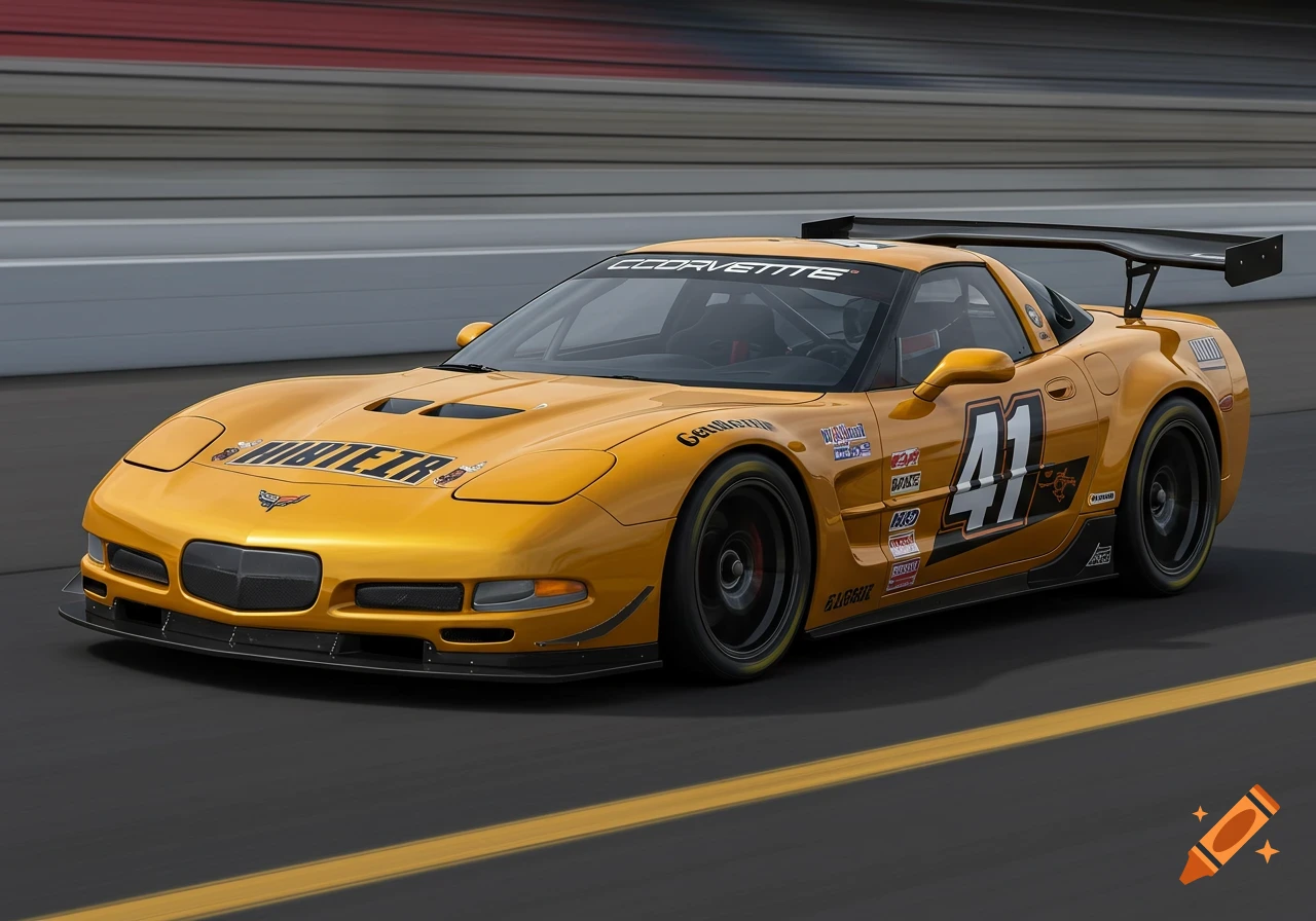 Yellow Corvette race car on a track