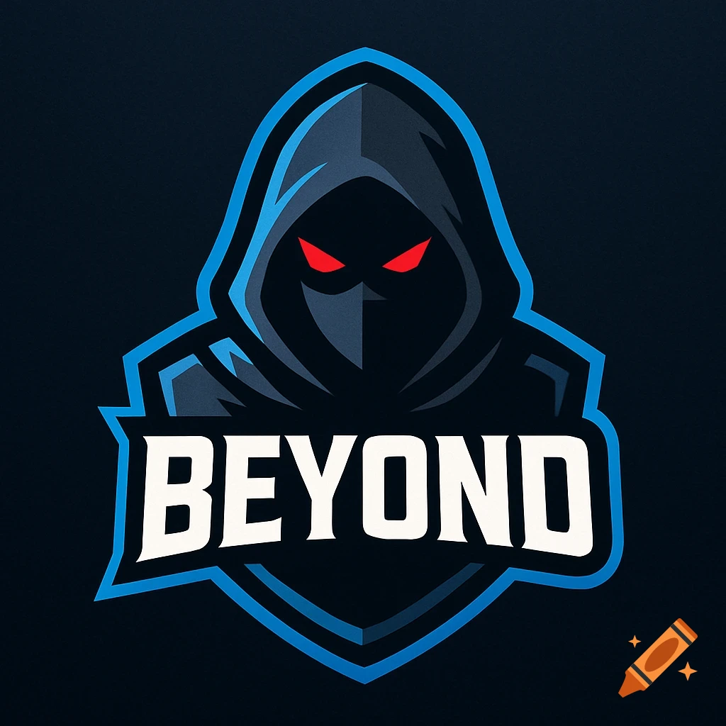 Esports logo featuring a hooded figure with glowing red eyes above the text "BEYOND" within a shield design.
