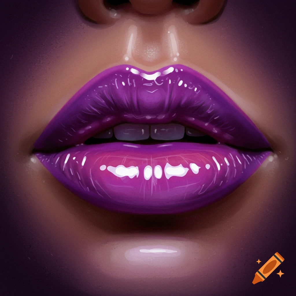 Close-up of glossy purple lips