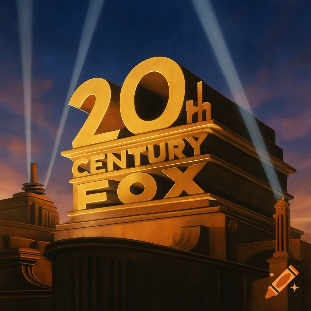 The 20th Century Fox logo monument with searchlights