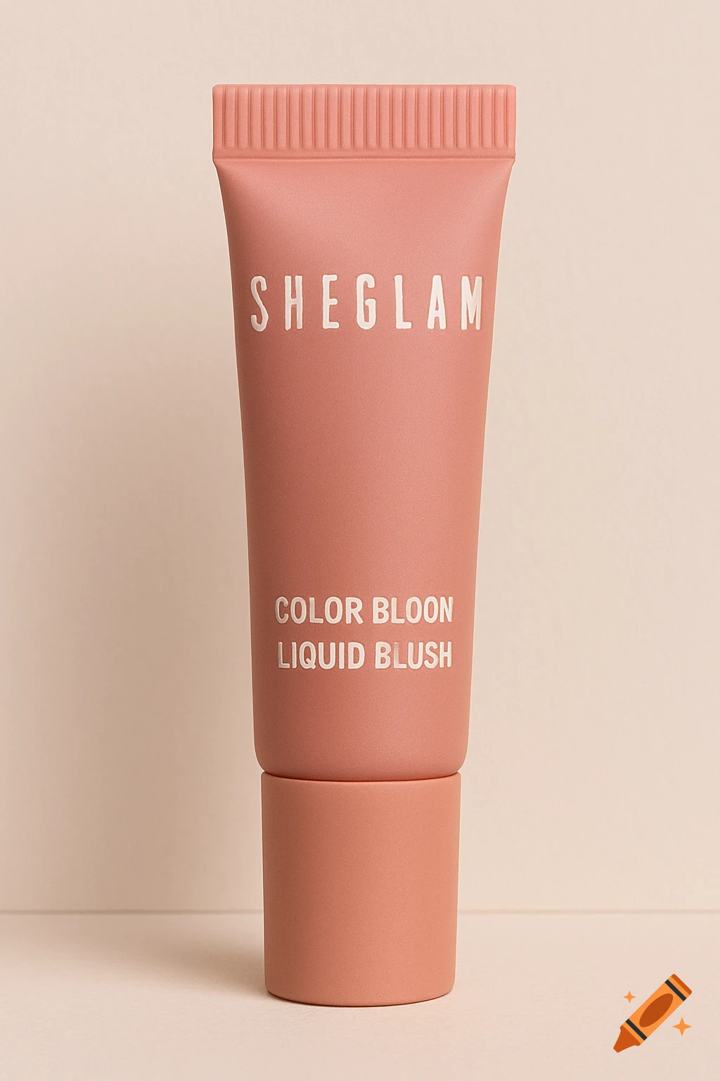 A close-up of a pinkish-orange tube of SHEGLAM liquid blush.