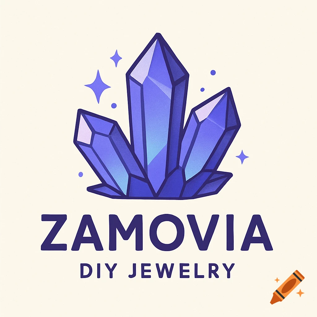 A logo featuring purple crystals above the text 'ZAMOVIA DIY JEWELRY'.