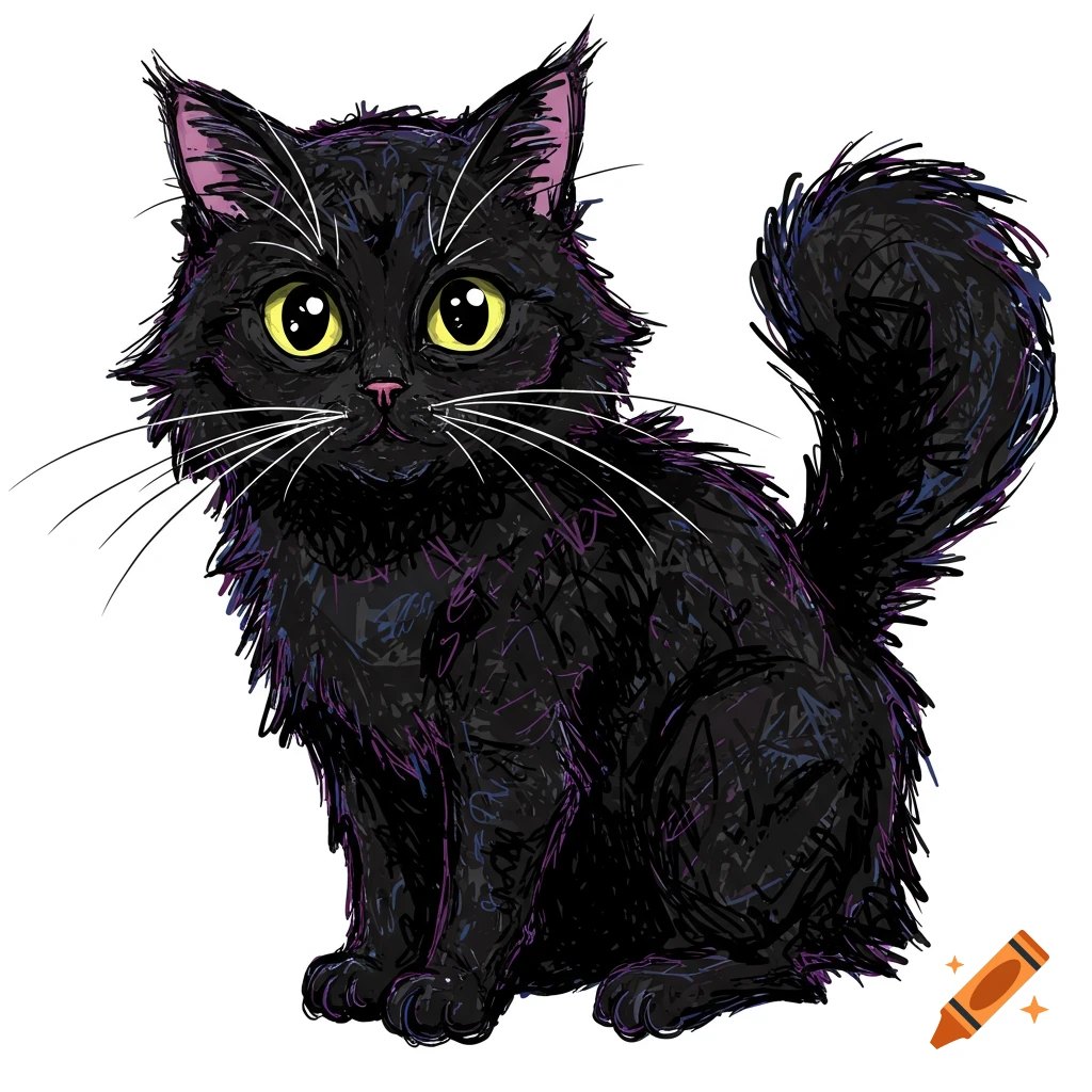 A black cat in an abstract doodle style.