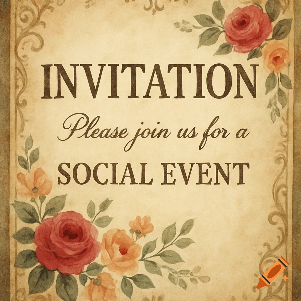 Vintage invitation card with text and floral decoration