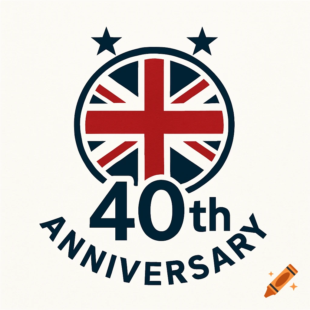 40th Anniversary logo with Union Jack flag and two stars