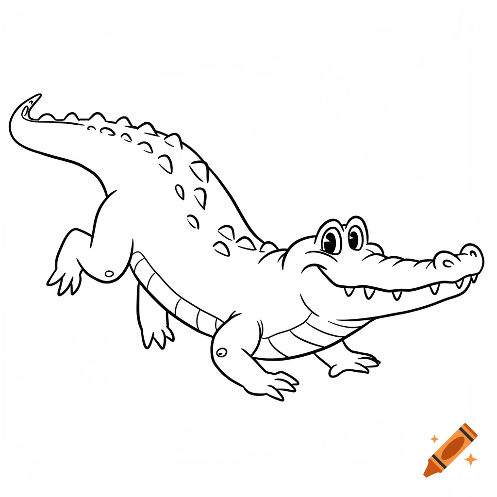 Simple line drawing of a cartoon alligator