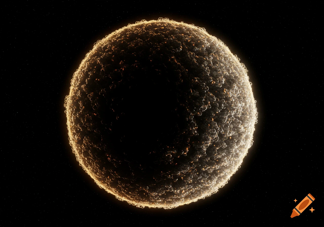 A glowing textured planet against a starry dark background.