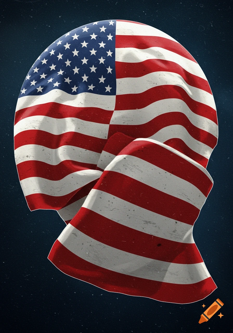 A stylized, folded American flag against a dark background.