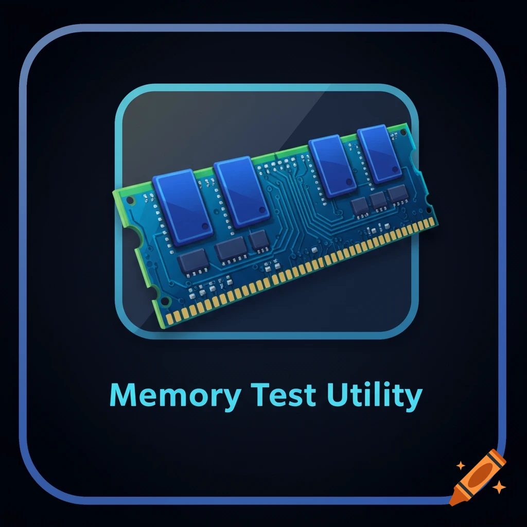 Illustrated icon of a RAM memory stick with the text "Memory Test Utility" below.