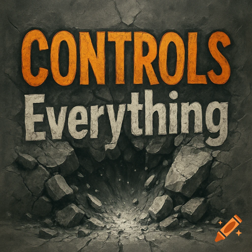Orange text CONTROLS above white text Everything breaking through concrete with broken rocks below.